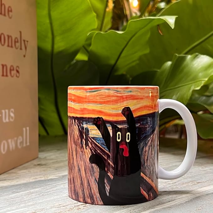 Famous Art Paintings Funny Cat Coffee Mug for Artist Art Lover Teacher Cat Lovers, Famous Picture Classic Vincent Aesthetic Canvas Mug Birthday Gift for Women Man (The Scream)