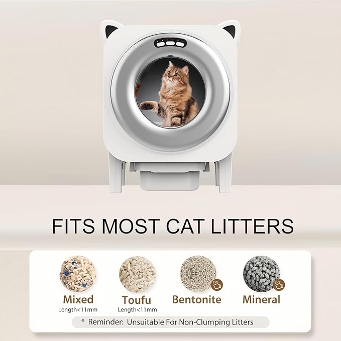 Self Cleaning Litter-Box for Multiple Cats with 76L Large Capacity,Automatic Litter Box with App Control and Safety Sensors Protection (Silver, 76L Capacity)