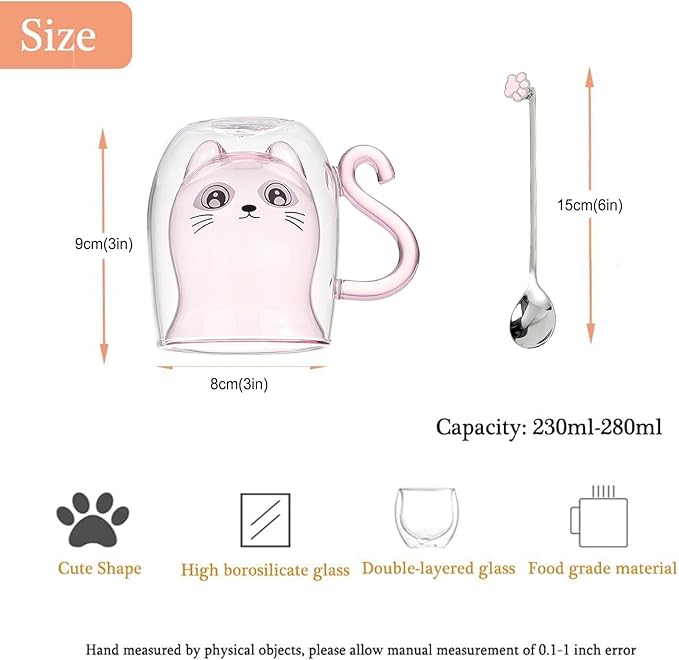 Binoster Gift Woman Birthday Cup Cat Coffee Cup Double Walled Cup A The Mug Cat Gift Mom Dad Mistress Friend Wife Idea Gift Idea Mother's Day Father's Day Valentine's Day Christmas Halloween Woman