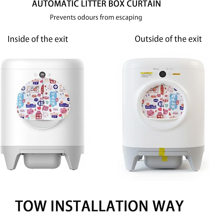 Curtain for Self Cleaning Cat Litter Box,Reduces Cat Litter Bounce, Stops Odors from The Litter Box Self Cleaning (White Red)