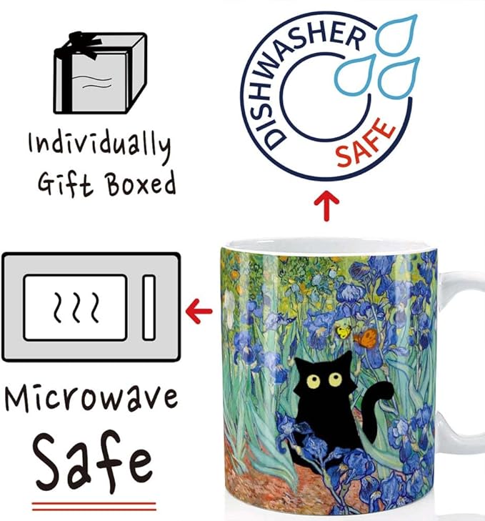 Famous Art Paintings Funny Cat Coffee Mug for Artist Cat Lovers, Famous Picture Classic Art Aesthetic Canvas Mug Gift for Women