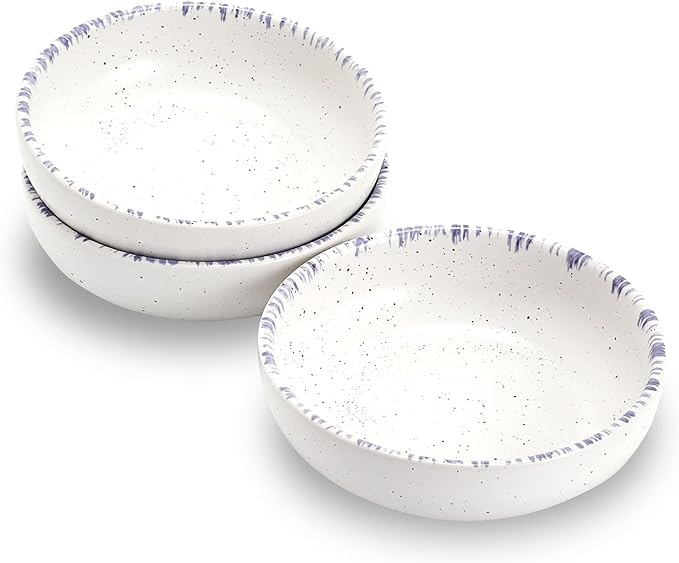 Howise Ceramic Cat Bowls, 5.19 in Cat Food Bowl Cat Dishes for Food and Water, 3 Pack Shallow Pet Bowls for Indoor Cats, White with Violet Blue