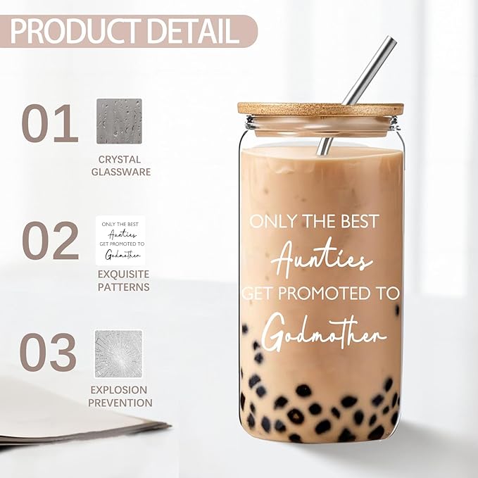 DHQH Godmother Proposal Gift for Women, Godmother Mothers Day Gifts from Godchild, Birthday Christmas Gifts Set with 16 Oz Coffee Glass Cup