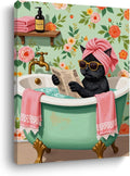 Funny Cat Bathroom Canvas Wall Art, 11.4x15in Cat Framed Art Paintings Wall Decor Unique Gifts And Animal Lover Prints Picture for Living Room Bathroom Kitchen Farmhouse Decor
