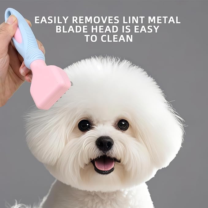 Professional Pink Pet Dematting Comb with Handle Metal Dog Comb Dematting Fur Rake Brush Pet Grooming Tool for Dogs and Cats Remove Loose Hair Mats Knots Tangles