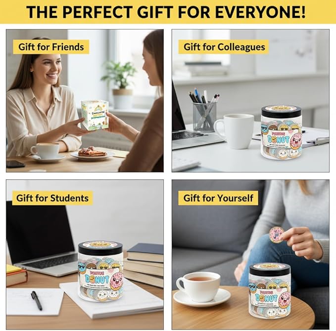 DEARMINE Positive Donut Jar with 60 Affirmation Cards, Emotional Support Donut Gift, Gifts for Teenage Girls, Friendship Gifts for Women