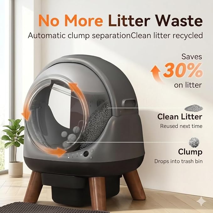 G1 Self Cleaning Litter Box for Multiple Cats, Automatic Cat Litter Box, Includes 2 Roll Trash Bag and Litter Mat, Grey