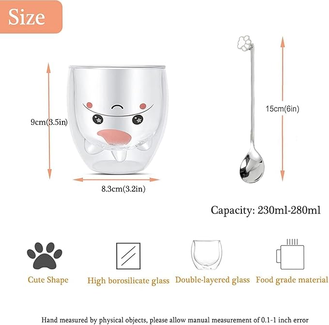 Binoster Unicorn Mug Cute Mugs Glass Double Wall Insulated Glass Espresso Cup, Coffee Cup, Tea Cup, Milk Cup, Kawaii Gifts, for women girls friends, Christmas Birthday (Unicorn)