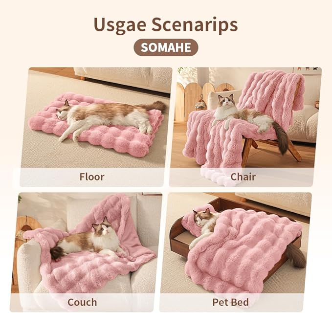 SOMAHE Self-Warming Cat Blanket, Dual-Side Plush Sherpa Throw with Anti-Static, Snuggle Mat for Kittens & Cats, Cozy Bed Topper for Windowsills & Couches, Machine Washable & Dryable, 21x18 Inch Pink