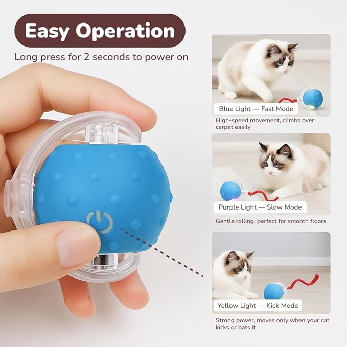 Interactive Cat Toy Ball for Indoor Cats – Fast Rolling on Carpet, Motion Activated with Chirping Sounds, Smart Play Toy (Blue)