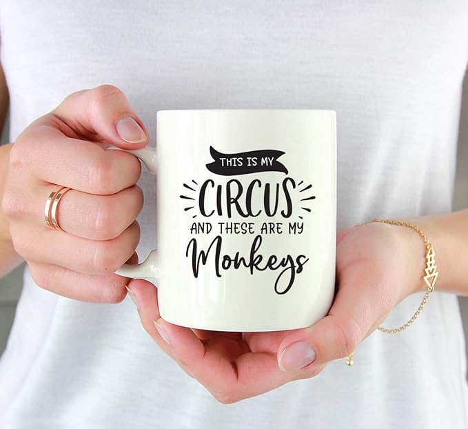 Andaz Press Mother's Day 11oz. Ceramic Coffee Tea Mug Gift for Mom, This is my Circus and These Are My Monkeys, 1-Pack, Birthday Christmas Gift Ideas