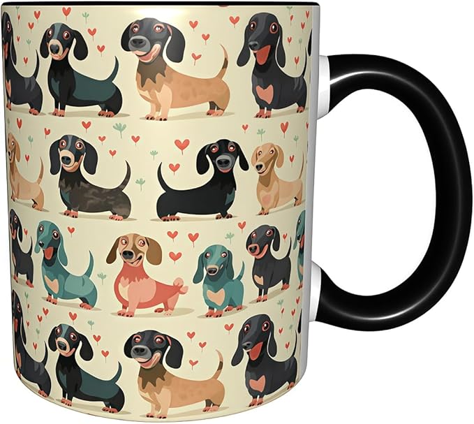 Dachshund Coffee Mug Funny Ceramic Tea Cup Novelty Presents for Women Men Home and Office Birthday Microwave Dishwasher Safe 11oz