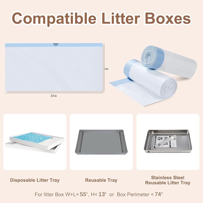54 Pack Litter Box Liners Compatible with Safe Pets ScoopFree Crystal Pro Cat Litter Box, Large Cat Waste Poop Bags with Drawstring Heavy Tear-free- 37" x 13"