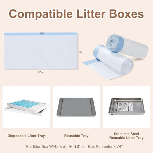 34 Pack Litter Box Liners Compatible with Safe Pets ScoopFree Crystal Pro Cat Litter Box, Large Cat Waste Poop Bags with Drawstring Heavy Tear-free- 37" x 13"