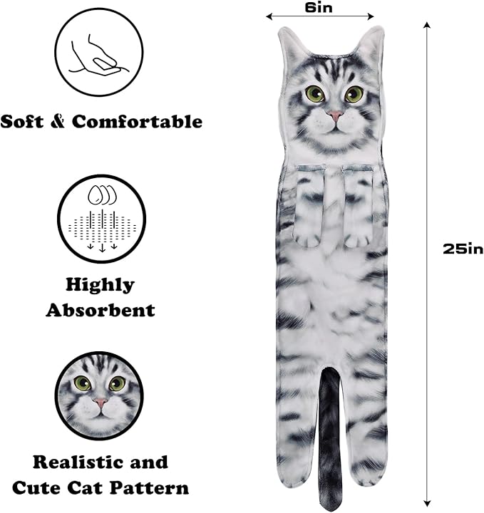 Funny Hand Towels for Bathroom Kitchen Decor - Cute Cat Hanging Hand Towel Kitchen Gadgets - Unique Housewarming Birthday Christmas Cat Lover Gift Ideas for Women Mom Lady Adults