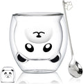 Binoster Panda Mug Cute Mugs Glass Double Wall Insulated Glass Espresso Cup, Kawaii Mug, Coffee Cup, Tea Cup, Milk Cup, Birthday Christmas Gifts(Panda)