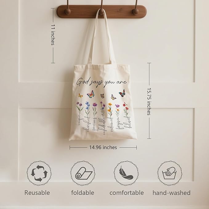 Aesthetic Canvas Tote Bag for Women - with Magnetic Snap Closure & Zipper Inner Pocket Reusable Bag for Shopping