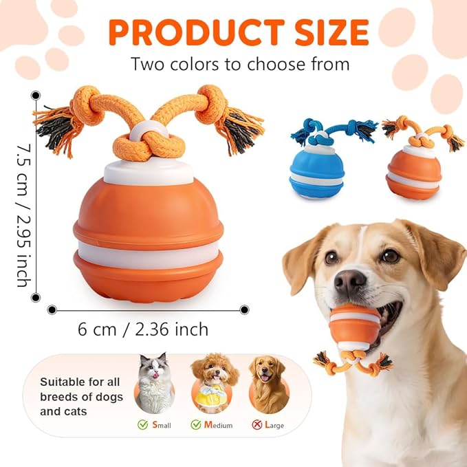 Interactive Dog Ball, Interactive Electric Rolling Ball for Dog, Self Moving Vibrating Smart Jumping Automatic Moving Bouncing and Rotating Balls (Orange)