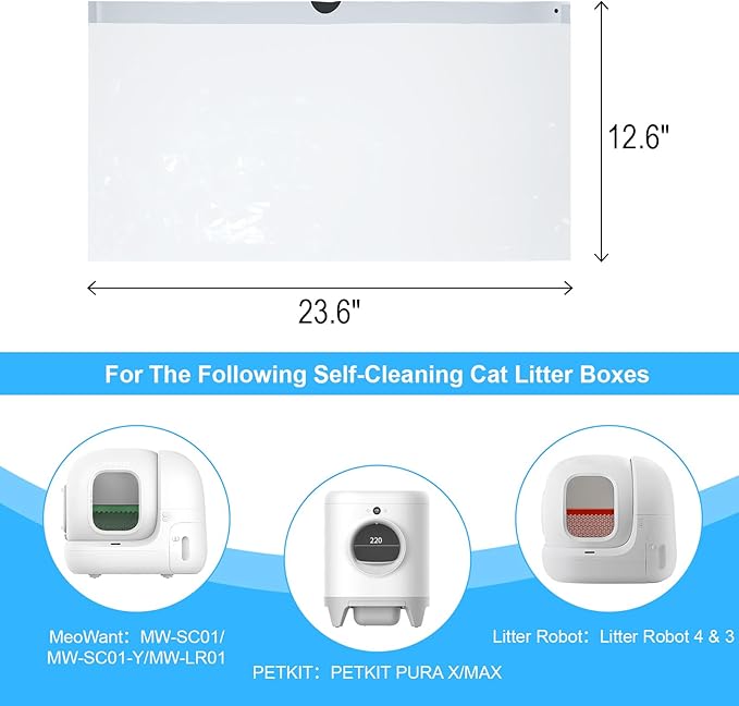 100 Count Cat Litter Box Liners - Fit Pura Max/Pura X, Self-Cleaning Cat Litter Box Replacement Litter Bags, Leak-Proof, 2.5 MIL Tear-Resistant, Drawstring Closure, Unscented Gray