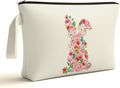 Pink Easter Makeup Bag - Watercolor Floral Easter Bunny Makeup Bag, Watercolor Floral Bunny Themed Gifts for Girls Mom Women, Cosmetic Travel Bags for Women