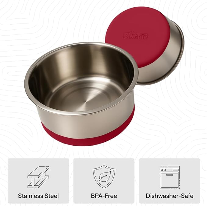 GORILLA GRIP Dog Bowls, Food Grade 304 Stainless Steel, Holds 1 Cup Each (8 fl oz) Food and Water Bowl for Feeding Dogs and Cats, Dishwasher Safe, Rust Resistant, BPA Free Rubber Base Set of 2 Red