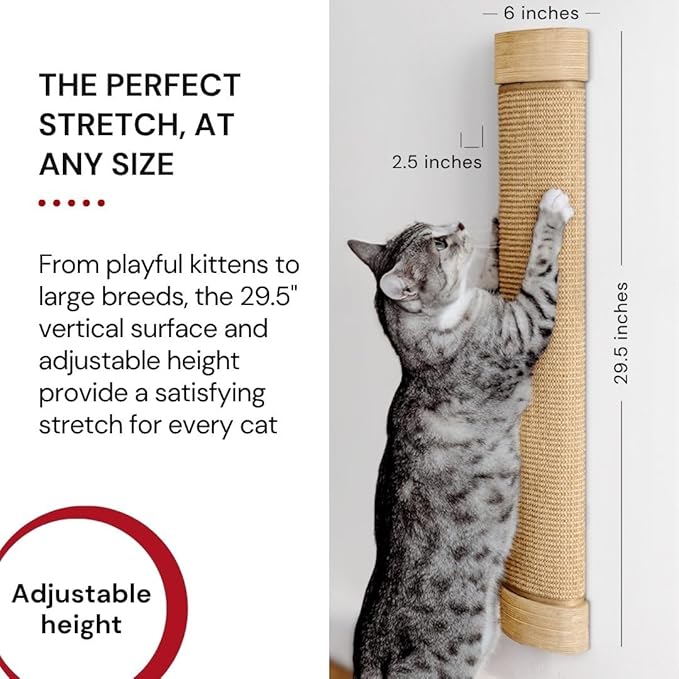 7 Ruby Road Wall Mounted Cat Scratcher - Replaceable Sisal Mat - 29.5" Tall Wall Cat Scratcher for Indoor Cats
