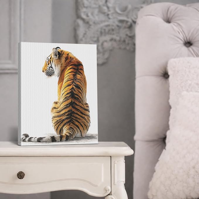 Modern Tiger Wall Art Decor Majestic Tiger White Print Picture Modern Animal Wall Decor for Home Living Room Bedroom 8x10 Inch Canvas Framed