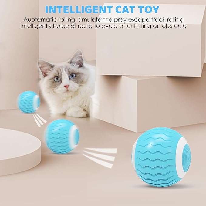 Interactive Cat Toy Ball, Electric Cat Ball with LED Lights, Rolling Cats Toy and Smart Automatic Moving Toy Balls for Cats, Kitten, Dogs with Type-C Charge