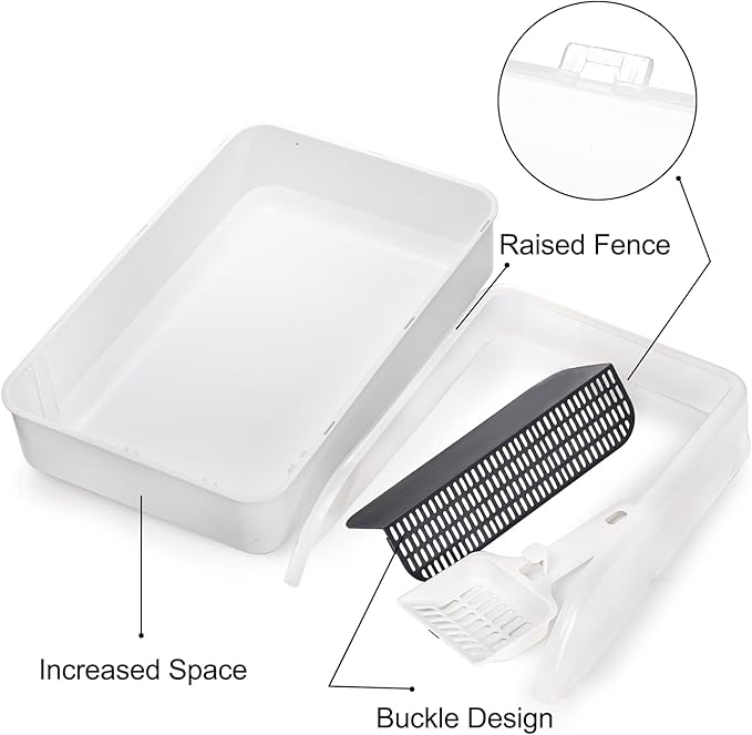 Lawei Open Top Cat Litter Box with High Side, Anti-Splashing Cats Litter Pan with with Litter Sifting Scoop, Semi-Closed Detachable Cat Cleaning Basin Kitten Toilet for Small Animal/Rabbit