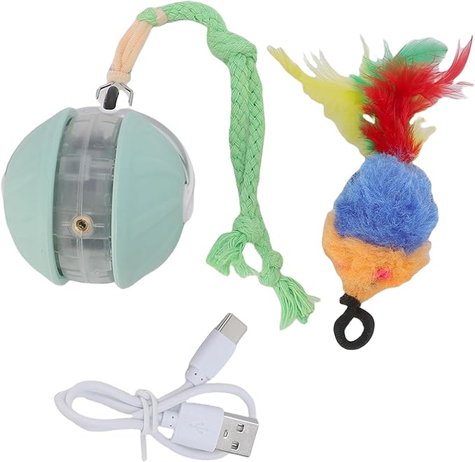 Interactive Cat Toy Ball, Automatic Moving Rolling Smart Pet Ball with Obstacle Avoidance, for Cats and Small Dogs (Green)