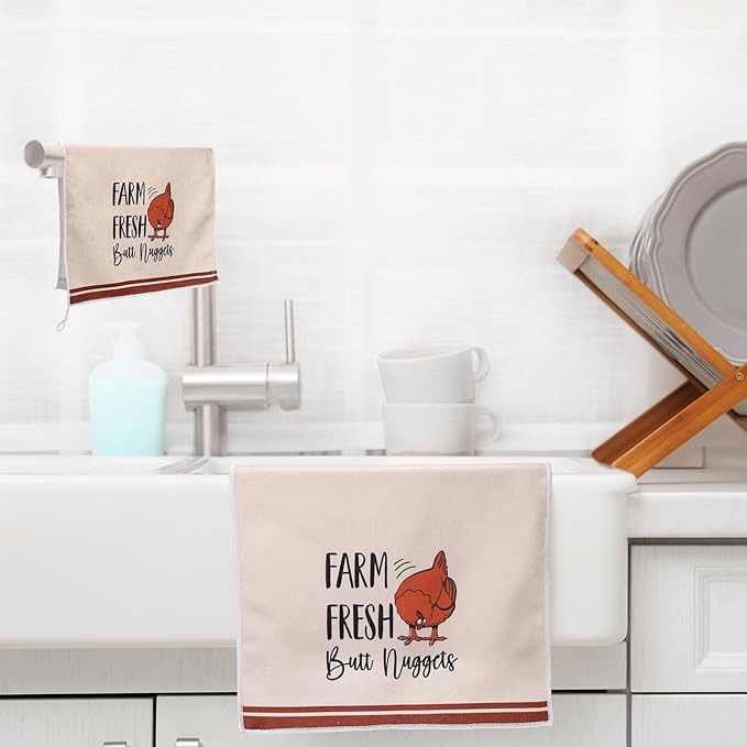 FuWeave 6 Pcs Chicken Kitchen Dish Towels Chicken Gifts for Women Farm Rooster Dishcloth 16 x 24 Inches Farmhouse Tea Hand Towel Decorative for Bathroom Kitchen Housewarming Gifts