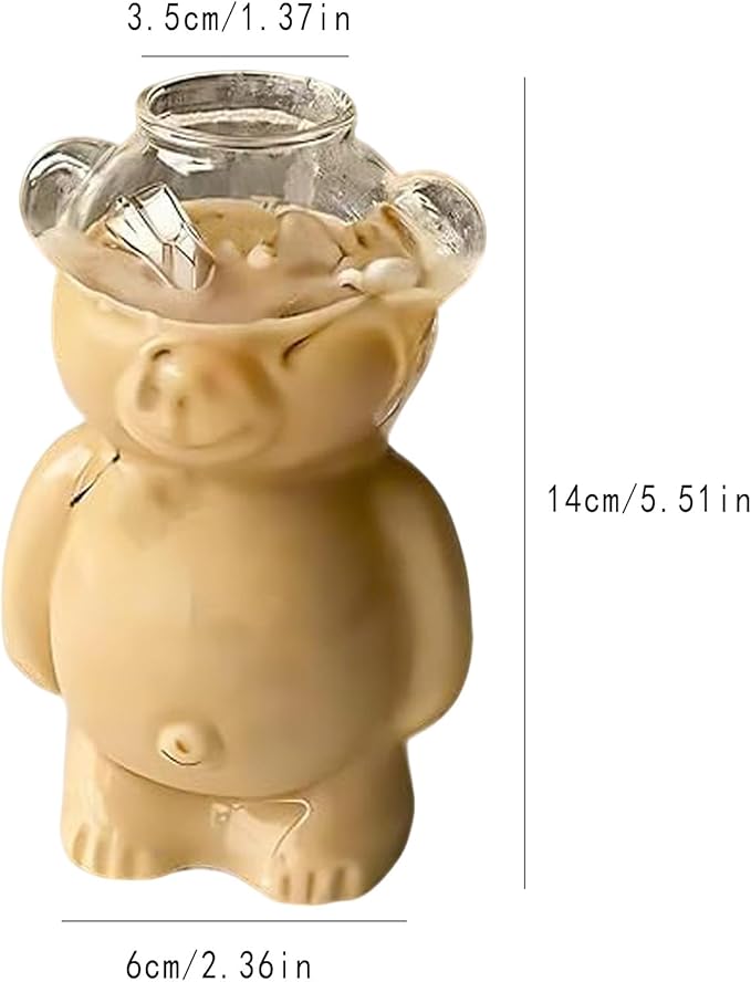 Glass Teddy Bear Cup with Straw - 10 oz Adorable Bear Glass Mug for Coffee, Wine & Cocktails - Cute Honey Straw Cup