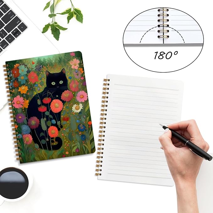 2 Packs, Cat Spiral Notebook Pretty Aesthetic College Ruled Journaling Notebooks Black Cat Lover Gifts for Women Teacher Friend Teens Notebook Journal, Journals for Writing Office Classroom Supplies