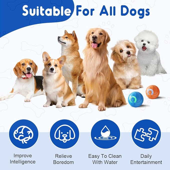 2026 New Interactive Dog Ball Toys, Vibrating Dog Ball, Moving Dogs Balls, Automatic Rolling Balls Toys, USB Rechargeable for Small Medium Dogs (Orange)