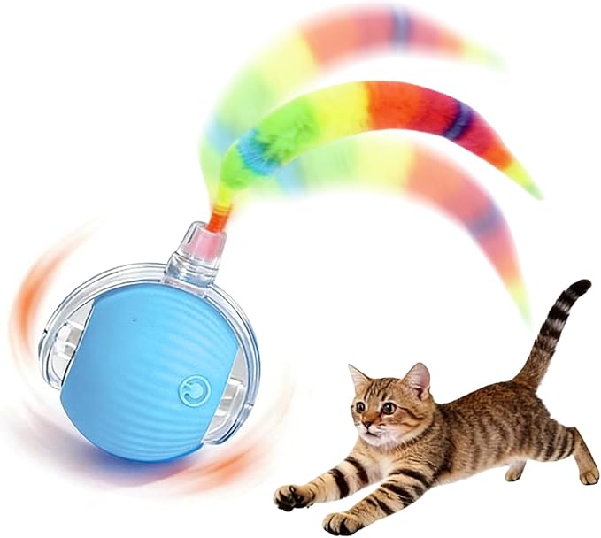 Interactive Cat Toy Ball, Automatic Moving Cat Toys, 6cm Rechargeable Rolling Ball with Tail for Cats, Durable Pet Toy with Motion Sensor, Entertainment Toys for Home Apartment Living Room