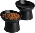 6 inch Small Ceramic Raised Cat Bowls, Tilted Elevated Food or Water Bowls, Stress Free, Backflow Prevention, Dishwasher and Microwave Safe, Lead & Cadmium Free(Black 6 inch-2pc)