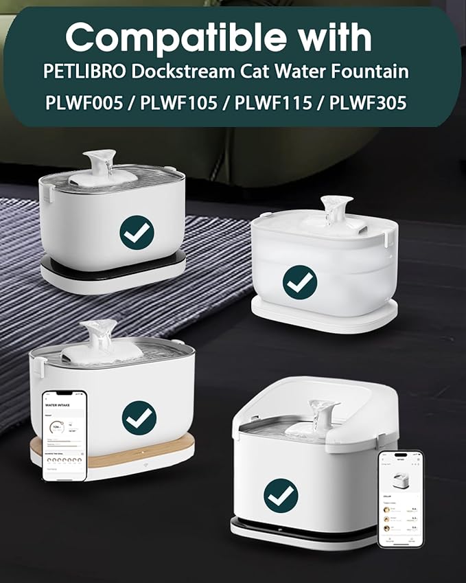 Cat Water Fountain Filter Replacements, 8 Months Set of Replacement Filters for Petli bro Dockstream Cat Water Fountain PLWF105/PLWF115/PLWF005 Ultra Quiet Fountain(16P)