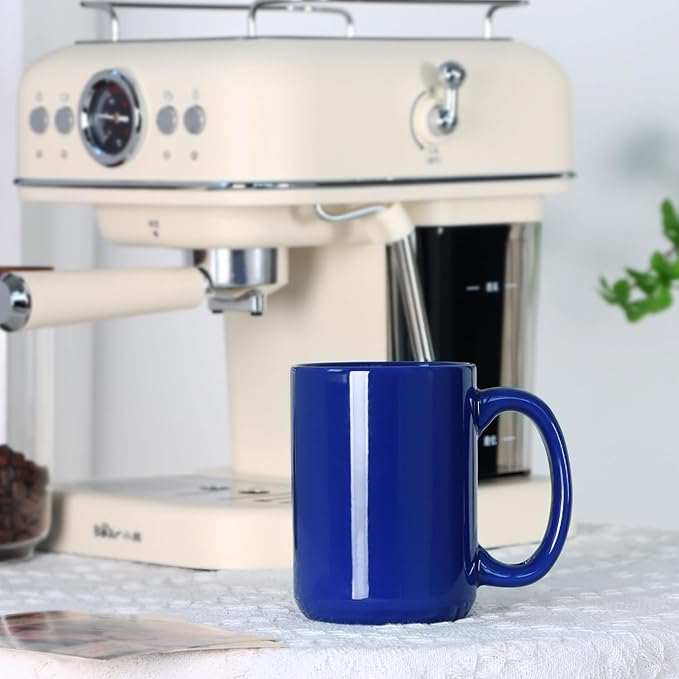 16 OZ Porcelain Coffee Mug, Classic Blank Ceramic Cup with Large Handle for Tea Latte Cappuccino, Blue