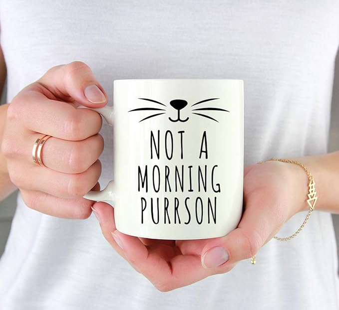 Andaz Press Funny Cat Lover 11oz. Ceramic Coffee Tea Mug, Not A Morning Purrson, 1-Pack, for Cat Mom, Birthday Christmas Ideas, Includes Box
