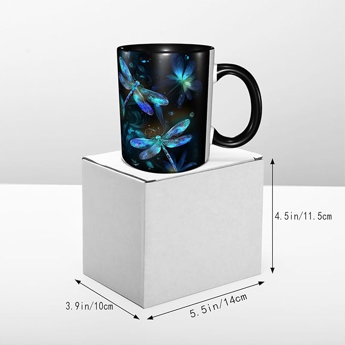 Dragonfly Cat Coffee Mug Funny Ceramic Tea Cup With Handle Dishwasher Microwave Safe for Women 11oz Porcelain Mugs