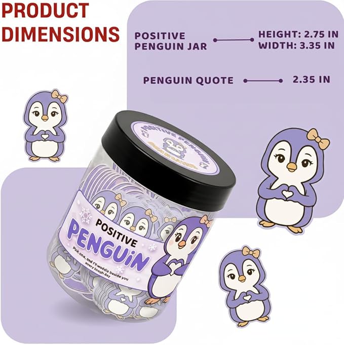 Positive Penguin Purple Jar with 60 Affirmation Cards, Emotional Support Penguin Gift, Penguin Gifts for Women, Best Friend Birthday Gifts, Funny Birthday Cards, Penguin Figurines and Penguin Decor