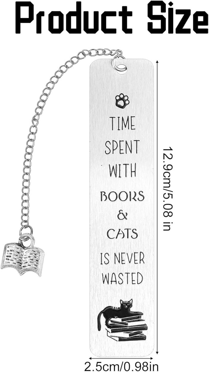 Cute Cat Bookmark, Zinc Alloy Black Cat Themed Book Marker Book Lover Gift Funny Practical Reading Accessories Merch for Reader Women Men