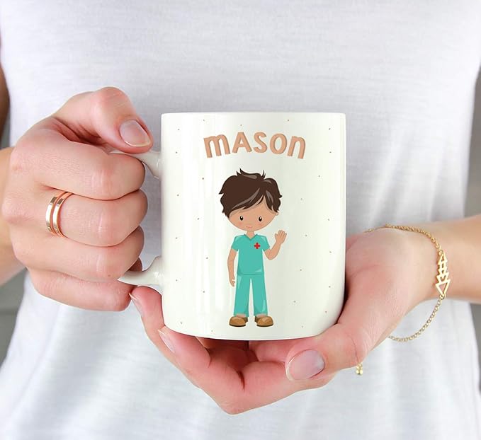 Andaz Press Personalized 11oz. Kids Milk Hot Chocolate Mug, Brown Haired Ward Boy, 1-Pack, Custom Child’s Birthday Christmas Coffee Cup