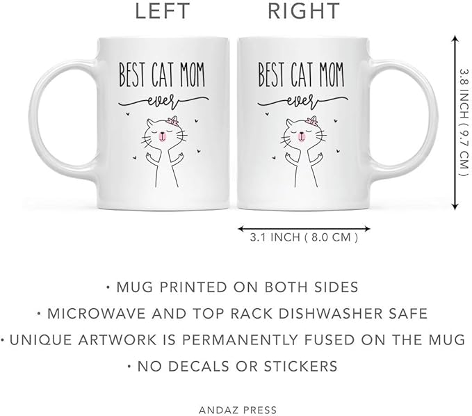 Andaz Press Mother's Day 11oz. Ceramic Coffee Tea Mug Gift for Mom, Best Cat Mom Ever, FU Cat Graphic, 1-Pack, Birthday Christmas Gift Ideas
