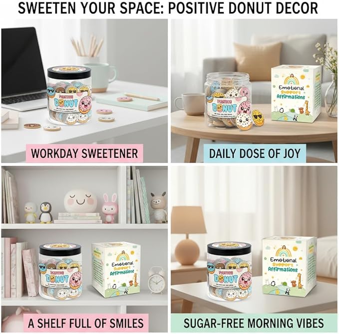 DEARMINE Positive Donut Jar with 60 Affirmation Cards, Emotional Support Donut Gift, Gifts for Teenage Girls, Friendship Gifts for Women
