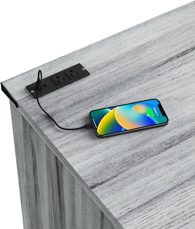 Modern Cat Litter Box Cabinet Furniture with Power Outlet for Automatic Cleaner, Hidden Enclosure Featuring Litter Catcher Trap Door, Adjustable Storage Shelves, Gray