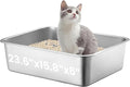 Extra Large Stainless Steel Cat Litter Box, 23.6”x15.8”x6” Metal Litter Box with High Sided for Small Big Cats, Odor Free Kitty Litter Tray, Non Sticky Indoor Litter Pan, XL
