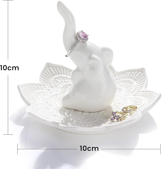 White Elephant Ring Holder with Mandala Jewelry Dish, Boho Decor, Jewelry Holder for Rings Earrings Bracelets, White Elephant Gifts for Adults, Mothers Day Christmas Birthday Gifts for Women