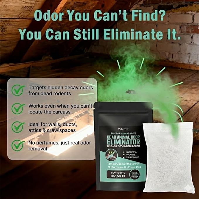 Dead Rodent Odor Absorber for Strong Indoor Smells – Industrial-Grade Deodorizing Pouch for Wall, Attic & Crawlspace – Fragrance-Free & Reusable – Covers Up to 365 Sq Ft – No Harsh Chemicals
