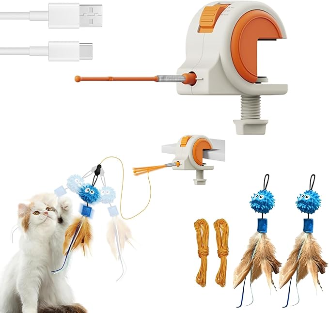 Interactive Cat Toys for Indoor Cats, Automatic Sensor Cat Teaser Feather Wand Chase Exercise Entertainment Stimulation Toy, USB Rechargeable Self Play Hanging Toy for Bored Adult & Kitten Cats